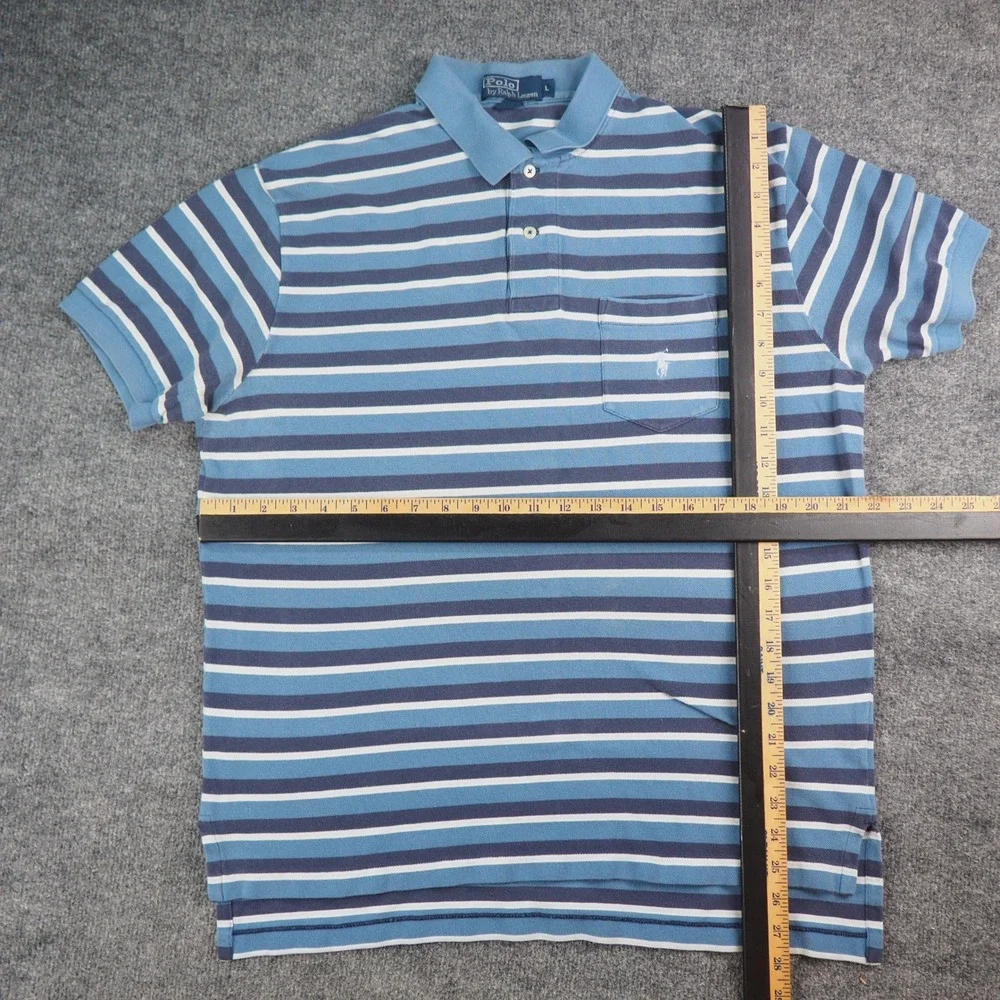 Polo Ralph Lauren Polo Shirt Mens Large Blue Striped Pocket Preppy Classic 3368